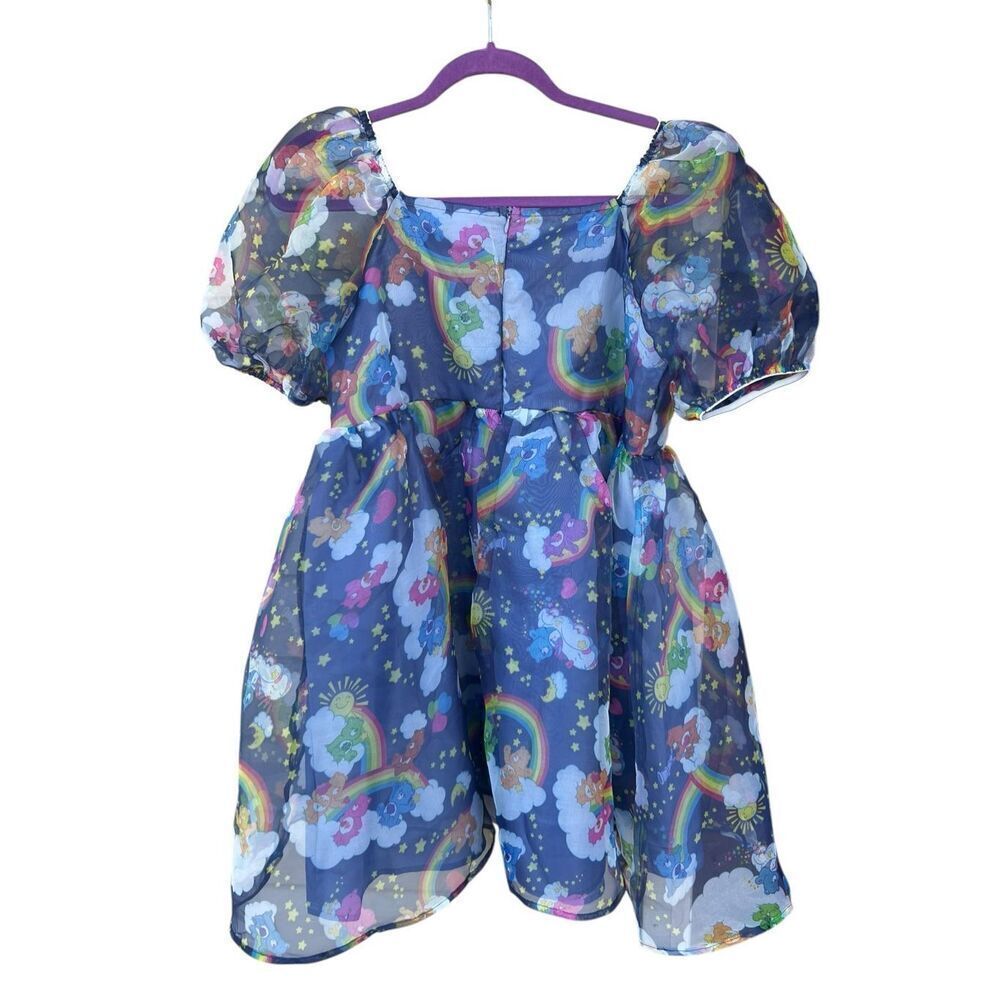 Care Bears kids' girls' XXL blue organza puffy sleeve dress up party fun - Picture 3 of 7